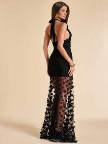 SHEIN BAE CURVE Plus Size Women's Black Jacquard Long Dress - Black - View 3