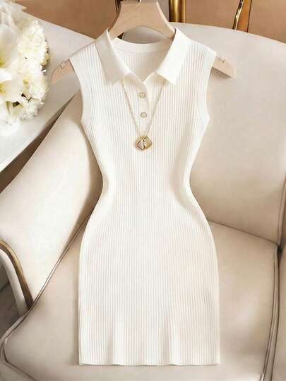 GlowEve Solid Color Fitted Button Front Sleeveless Midi Dress, Spring/Summer