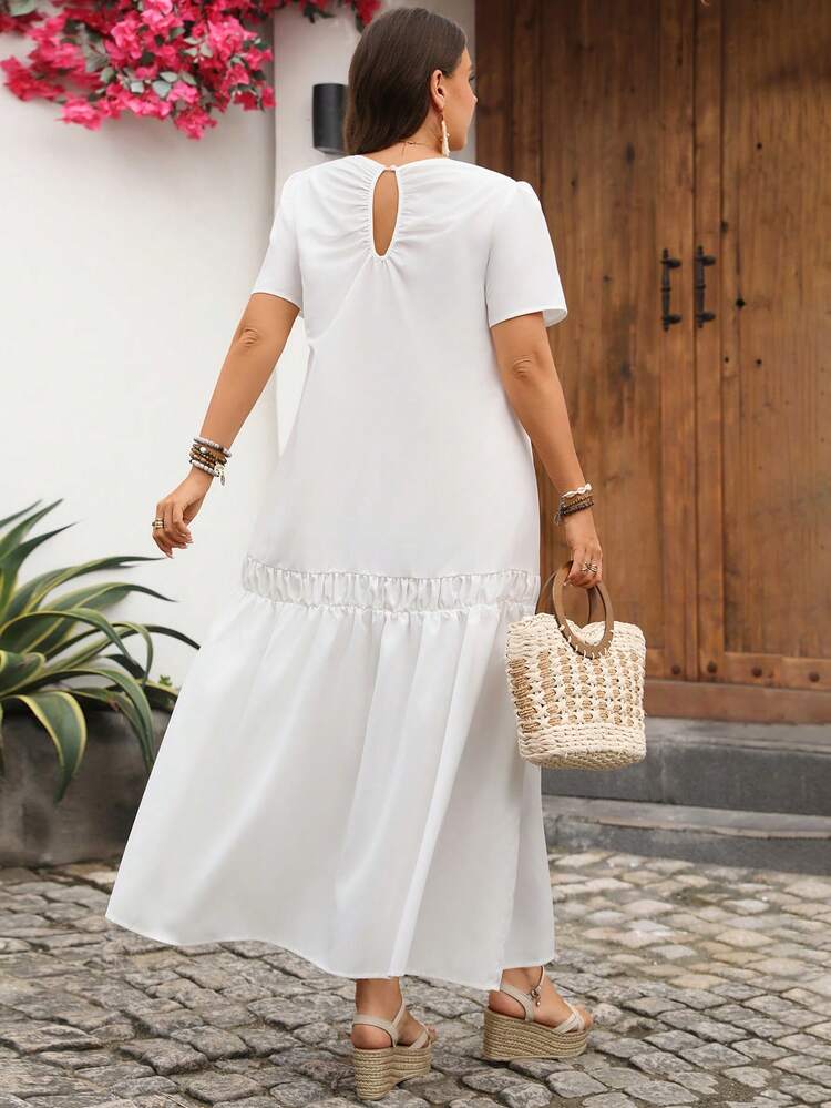 Plus Size Women's Casual Solid Color Short Sleeve Dress, Summer Summer Outfit For Women Beach Outfit For Women