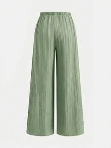 SHEIN 少女春夏休闲度假时尚编织纹理绿色无袖上衣搭配直筒裤套装，适合度假、派对、优雅场合、返校季、春季户外野餐、日常穿着。 - 綠色 - 查看 9