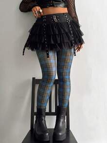 Whyspr Leggings de malla transparente con estampado de talla grande, primavera/verano - Azul - Ver 5