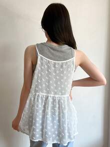 DAZY Women's Printed Simple Daily Tank Tops,Ruffle Babydoll Top School - White - View 5