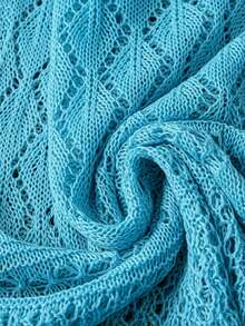 DreamSkyne Cardigan Rajut Jaring Bertali Serut dan Pita untuk Wanita Ukuran Besar, Warna Polos, Gaya Pantai, Resor, Romantis, Pakaian Barat - Teal Blue - View 6