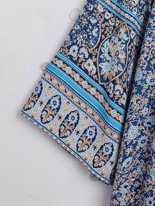 Rusticease Plus Size Patterned Midi Dress,Fall Women Clothes - Blue Day - View 4