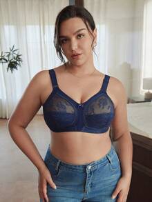 Slumbrini Sujetador sin costuras, transpirable y sin aros para mujer de talla grande, ligero y de cobertura completa - azul real - Ver 3