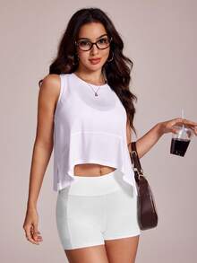 SHEIN Sovereign Charm Áo Tees & Tanks  Thể thao Nữ - trắng - Xem 6