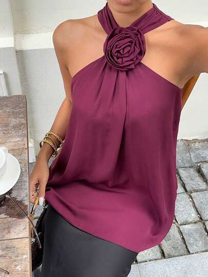DAZY Áo hai dây màu trơn, dây mảnh, viền bèo nhún, kiểu dáng thanh lịch dành cho nữ đi nghỉ mát.