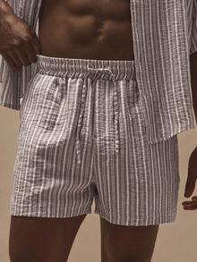 Musero Randiga shorts med resår i midjan, dragsko, vår/sommar Essentials, endast i kombination med shorts - Kaffebrun - Visa 1