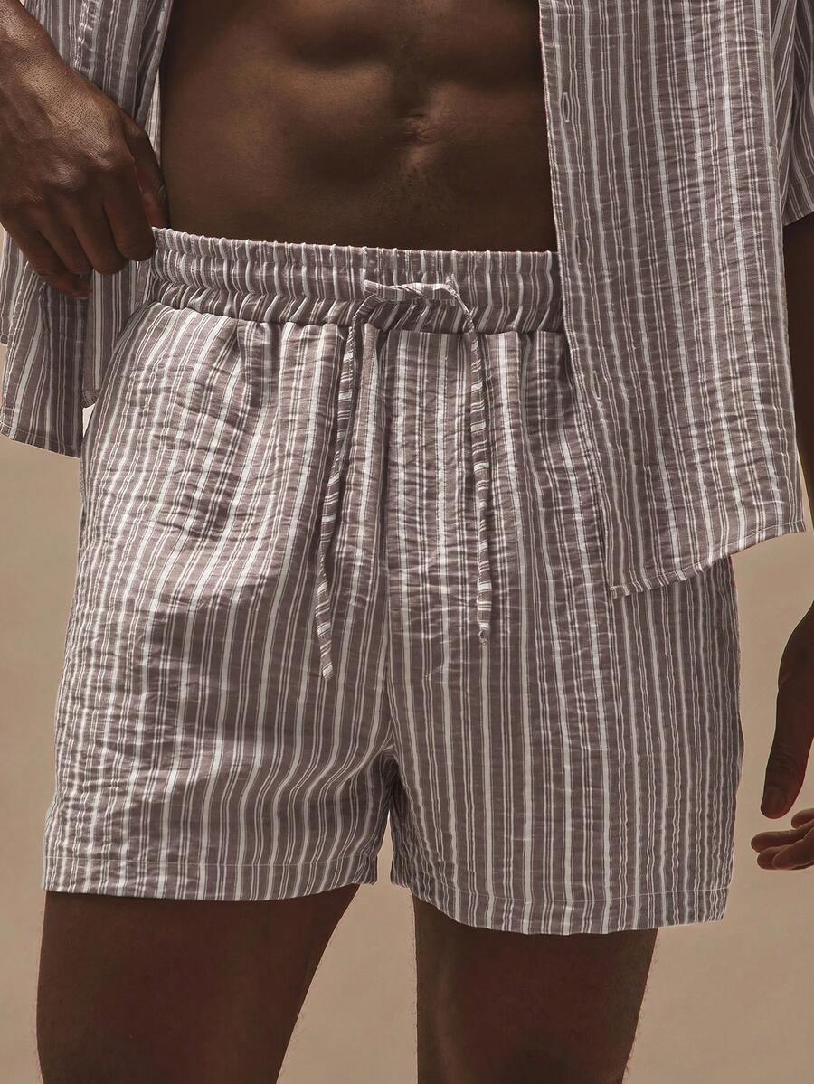 Musero Randiga shorts med resår i midjan, dragsko, vår/sommar Essentials, endast i kombination med shorts - Kaffebrun - Visa 1