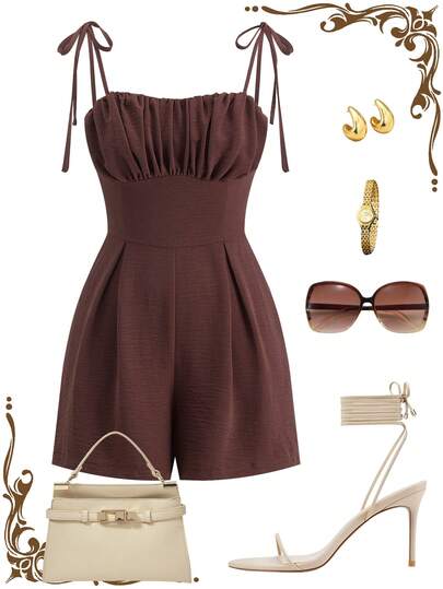 Ellevyn Elegante mono romántico con cintura anudada, adecuado para vacaciones y uso diario
