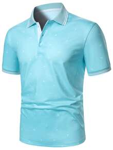 Calvornis Kemeja Polo Lengan Pendek Pria Motif Blok Warna untuk Pakaian Sehari-hari - Baby Blue - View 3