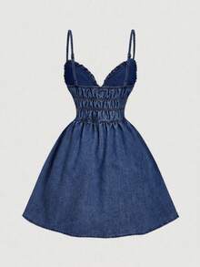 SHEIN MOD Gaun Slip Denim Kasual Wanita untuk Musim Panas - Dark Wash - View 3