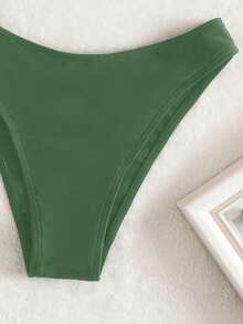 Swim Basics 女款夏季海灘素色掛脖綁帶性感比基尼與三角泳褲泳裝套裝 - 軍綠色 - 查看 4