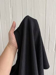 SHEIN EZwear 大码夏季简约纯色纹理圆领短袖上衣和裤子两件套 - 黑色 - 查看 7