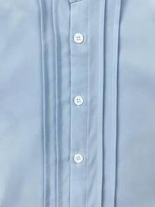 SHEIN 男童纯色单排扣休闲百搭日常短袖衬衫 - 藍色 - 查看 5