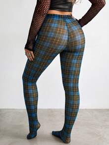 Whyspr Leggings de malla transparente con estampado de talla grande, primavera/verano - Azul - Ver 2