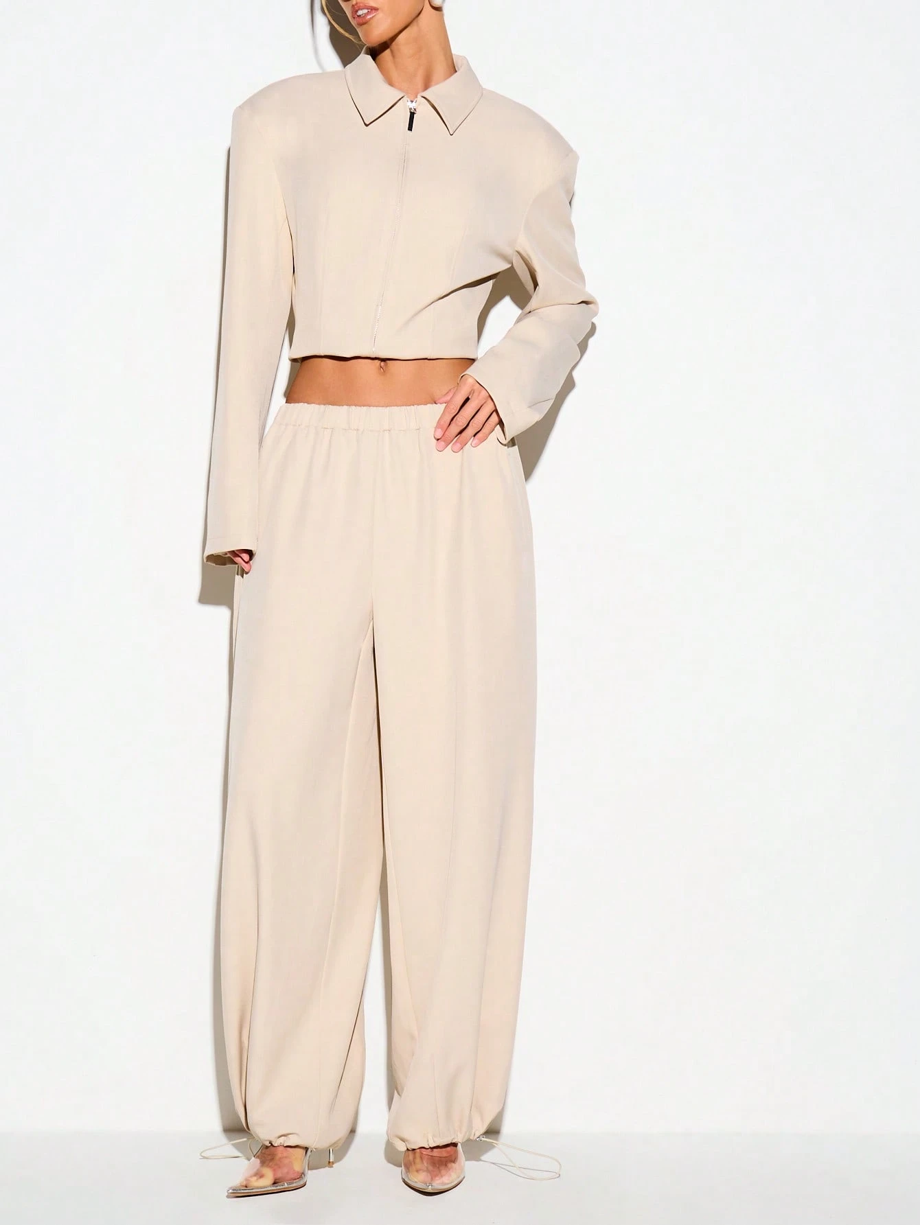Balloon Trousers With Elastic Waist And Drawstring Ankle