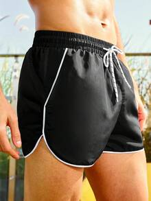 Manfinity KASUA Pantalones cortos de playa con cordón y bolsillo para hombres - Negro - Ver 3