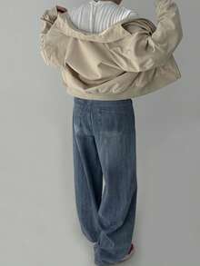 DAZY Pantalones vaqueros largos de hombre con lavado azul, textura de tela desgastada - Azul - Ver 2