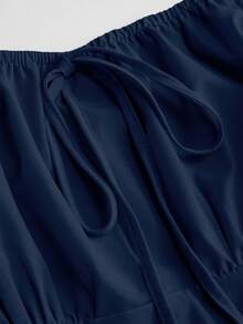 SHEIN Clasi Đầm chữ A dáng ôm eo, cổ vuông, in họa tiết trái tim, dành cho nữ cỡ lớn, thích hợp cho ngày Valentine, hẹn hò và tiệc tùng. - Màu xanh hải quân - Xem 4