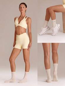 GLOWMODE 3 Pairs Socks Soft Ventilated Mesh With Embroidered Logo Gym Workout Daily - White+Apricot+Dusty Rose - View 8