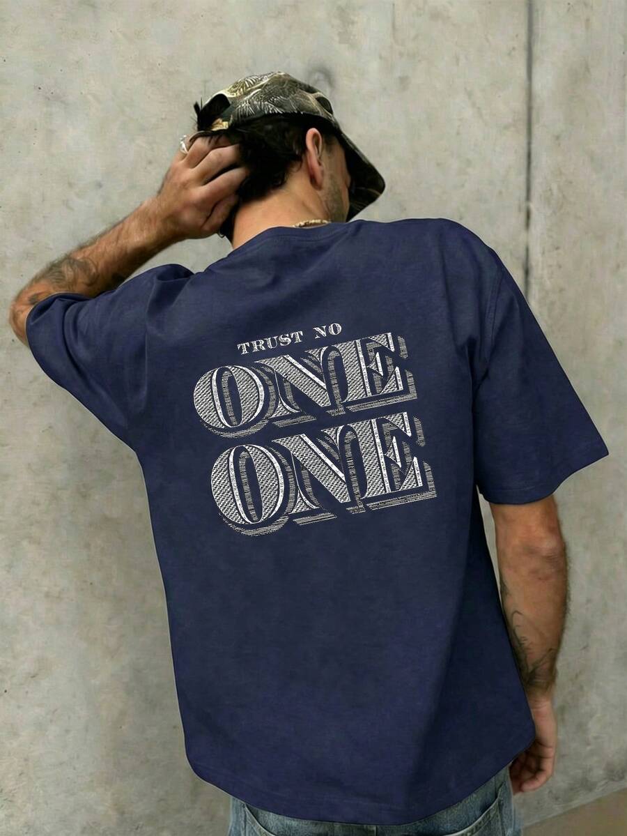 New Man T-Shirt Short Sleeve Fashion Pattern Pattern Pattern Pattern Pattern Casual Sense Round Neck Pullover T-Shirt Man Top - Dark Blue - View 1