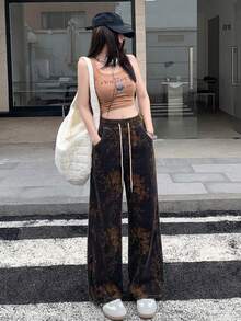 DAZY 女士印花口袋抽绳腰休闲牛仔裤 - 藍色 - 查看 5