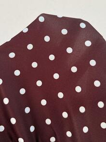 Easura Plus Size Women Elegant French Brown Polka Dot Lace Contrast Color Elastic Blouse - Brown - View 6