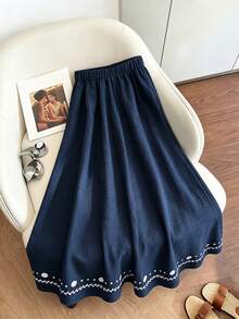 SHEIN Franclia 女士休闲度假裙、女士优雅半身裙、女士节日半身裙、女士春夏半身裙、女士毕业半身裙、女士优雅半身裙、女士外出半身裙、女士沙滩半身裙、女士蓝色半身裙、女士印花半身裙 - 藍色 - 查看 2