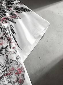 ROMWE MEN Goth Men's Loose Fit Printed Short Sleeve T-Shirt - White - View 3
