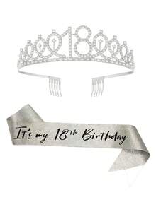 2 Peças Conjunto de Faixa de 18 Anos e Tiara de Coroa de Strass - Fita de Aniversário Feliz Dourada Brilhante com Broche de Rainha, Tiara Brilhante para Mulheres e Meninas, Decorações de Festa de Aniversário de Marco, Acessório de Foto Sweet 18, Presente de Aniversário para Ela, Suprimentos para Despedida de Solteira e Ano Novo - Multicolor - Visão 14