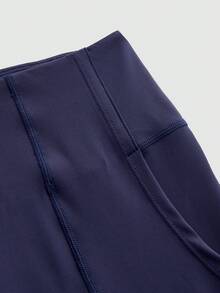 SHEIN Cheerettes 时尚弹力拼接网布手机口袋运动紧身裤 - 藏蓝色 - 查看 4