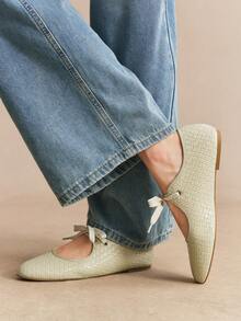 Rosivie French Elegant Commuting Round Toe Lace-Up Woven Flat Shoes For Women For Christmas - Light khaki - View 11
