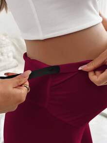 SHEIN Maternity Leggings Ruched Shorts Sportswear Burgundy Summer - Burgundy - View 3