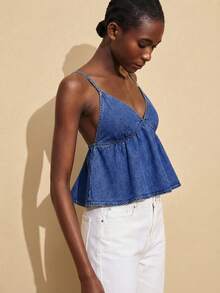 Travachic Women's Fashionable Versatile Tie-Up Denim Camisole Going Out Date Night Night Out Vacation Tops Blue Summer Boho Casual Sexy - Dark Wash - View 6