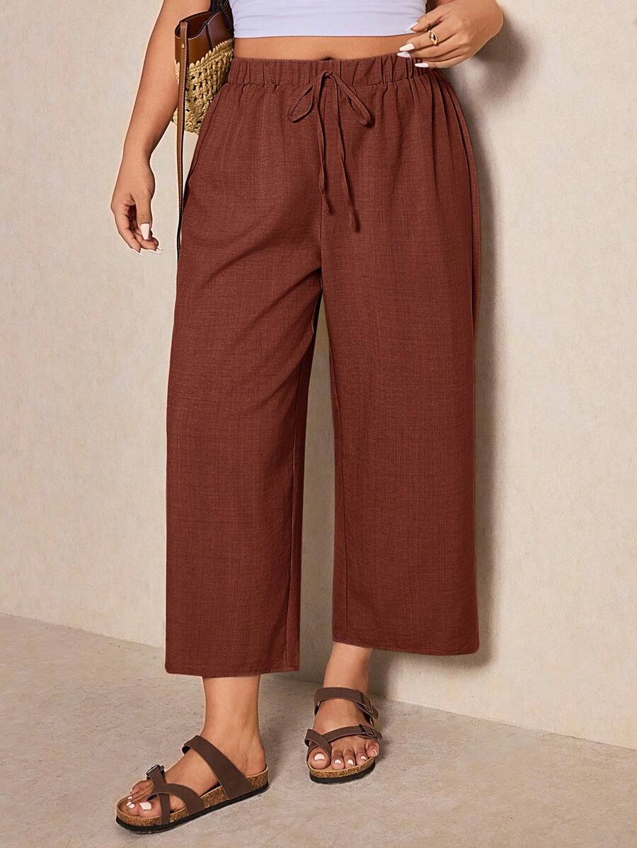 Elaquor Plus Size Solid Color Minimalist Casual Pants