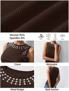 Maija Tank Top Wanita Model 2025 dengan Detail Ribbed dan Foil Metalik, Cocok untuk Pesta Hari Valentine - Coklat - View 7