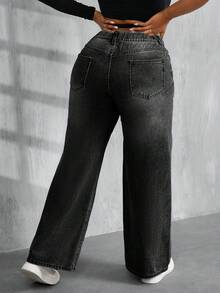 SHEIN PETITE CURVE 大尺碼女款藍色直筒牛仔褲 - 黑色 - 查看 2