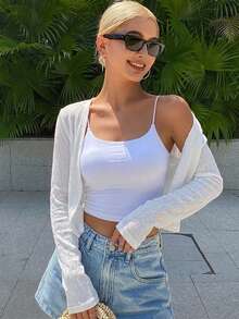 Joudiya Solid Crop Jacket Without Cami Top,Fall Clothes - Apricot - View 1
