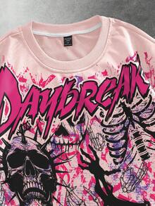 ROMWE MEN Street Life Men's Printed Short Sleeve T-Shirt, Loose Fit - Pink - View 4