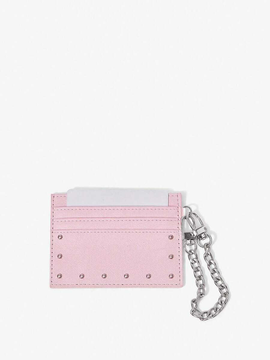 Viva Strut 1pc Pink Fashionable Street Sweet And Cool Spice Girl Y2K Rivet Decoration Multi-Purpose Multi-Card Position Metal Chain Card Bag - Pink - View 1