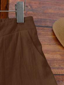 EMERY ROSE Women's Casual French Style Linen-Like Textured Flowy Soft Pocket Pants, Spring/Summer - Coffee Brown - View 6