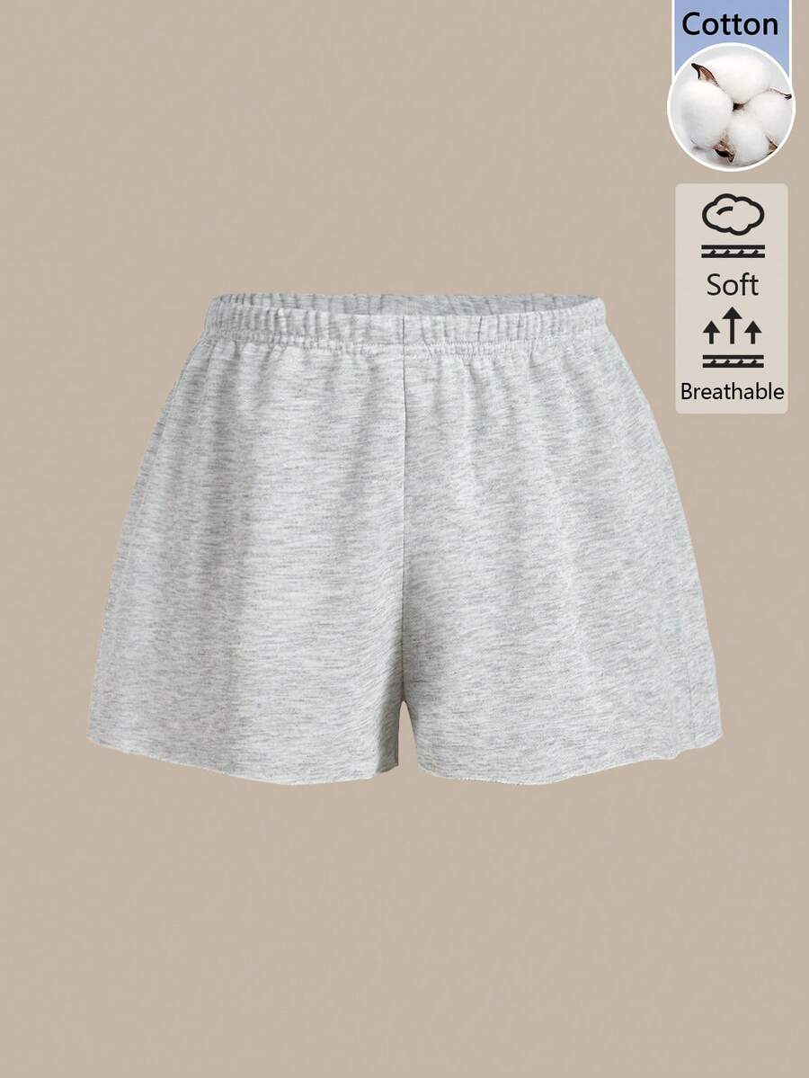 SHEIN BASICS 女款戶外運動休閒基本款寬鬆鬆緊腰短褲 夏季居家健身運動輕灰色居家運動短褲 - 灰色 - 查看 1