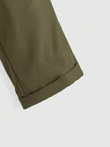 SHEIN Tween Boy Casual Comfortable Slim Elastic Waist Pants With Slant Pockets - Army Green - View 3