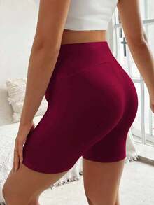 SHEIN Maternity Leggings Ruched Shorts Sportswear Burgundy Summer - Burgundy - View 2