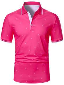 Calvornis Men's Anchor Print Short Sleeve Casual Commuter Polo Shirt, Formal - Hot Pink - View 4