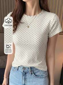 DAZY Áo thun nữ tay ngắn cổ tròn màu trắng trơn, kiểu dáng cơ bản, thích hợp cho mùa xuân/hè. - trắng - Xem 1