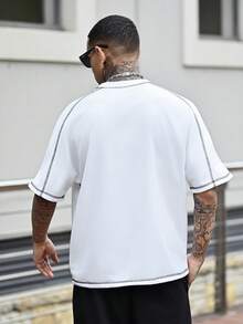 Devon Thys 男士针织时尚休闲宽松短袖T恤，日常年轻风，夏季情侣装 - 白色 - 查看 2