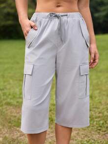 Exploreva Women's European And American Casual Personalized Cargo Outdoor Capri Pants - Dusty Purple - View 3