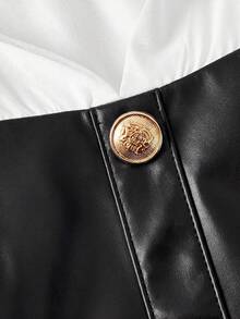SHEIN MOD 大码复古拼接二合一衬衫，腰带装饰衬衫，优雅办公服饰 - 黑色 - 查看 3